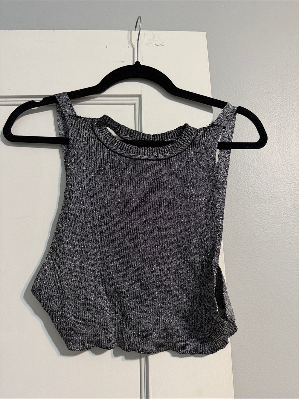 Zara Metallic Charcoal Ribbed Tank Top